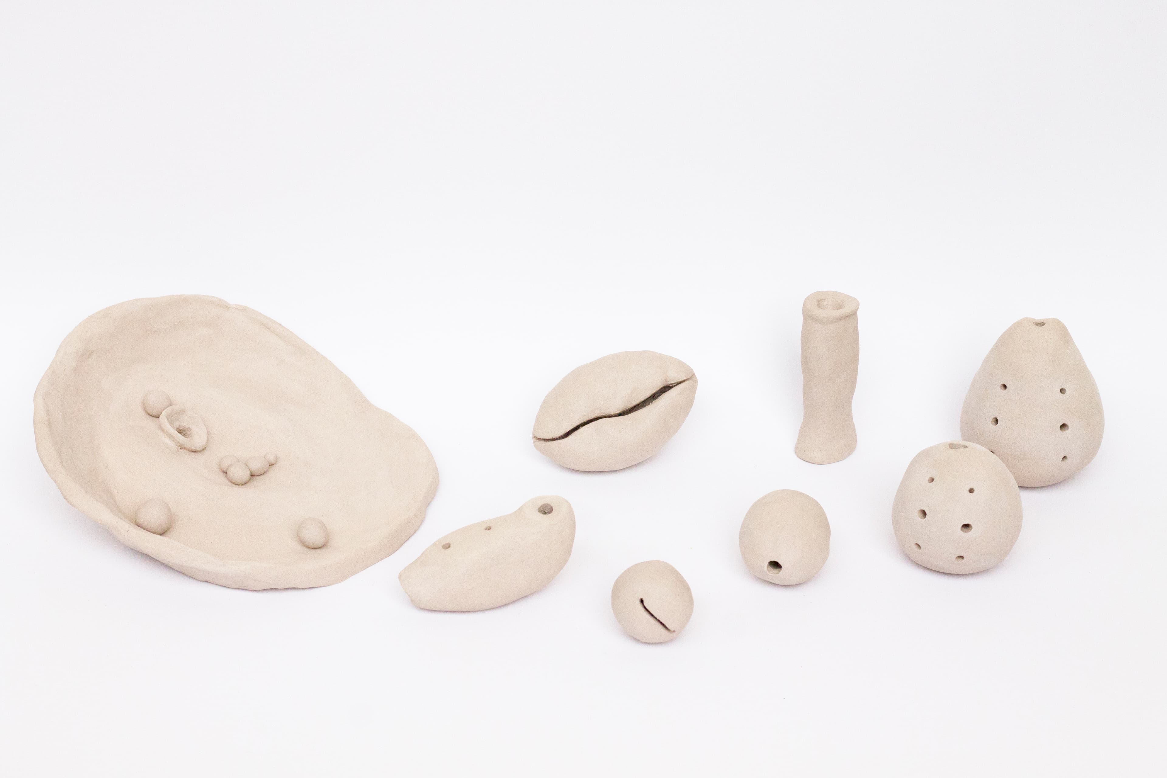 This project is a study of sound and its physical form. The shape of each object is the result of the quest to produce sound by working the wet clay.
